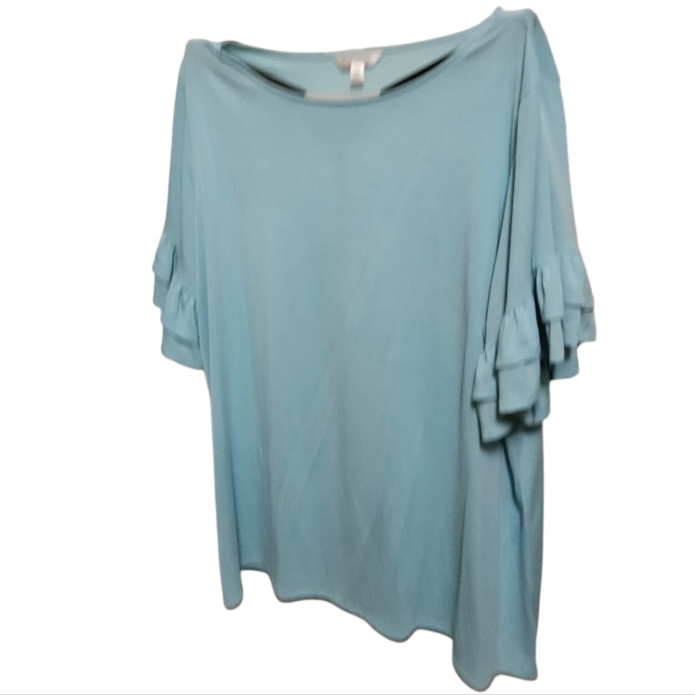 Time and Tru Aqua Ruffle Sleeve Blouse